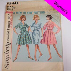 simplicity 5848 one piece dress, shirt waist dress, a-frame, slim skirt, POCKETS